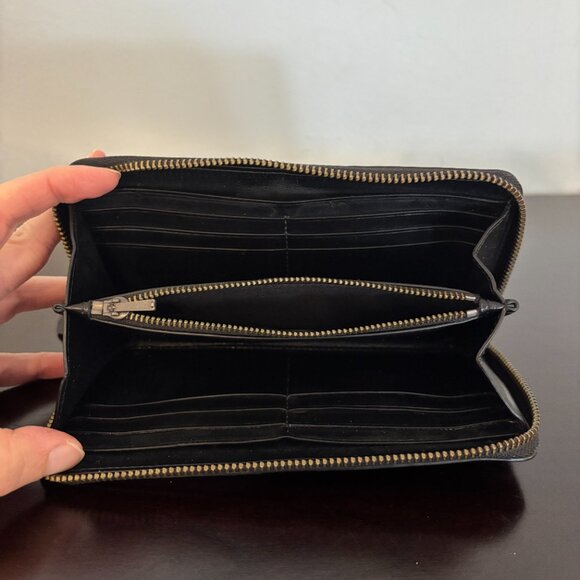 Coach Black Leather Willow Floral Applique Zip Around Accordion Wallet - Picture 9 of 9